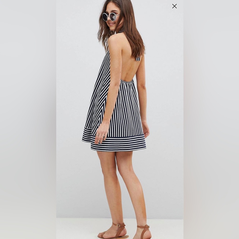 ASOS Halter Swing Sundress in Cut About Stripe